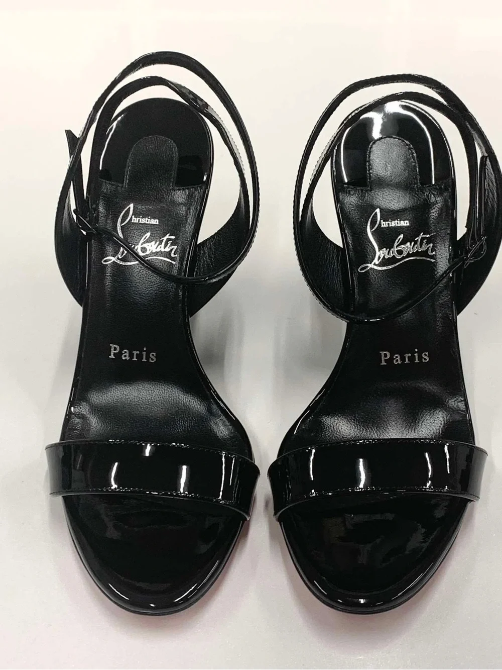 Christian Louboutin Black Patent Wedge Sandals with Red Soles